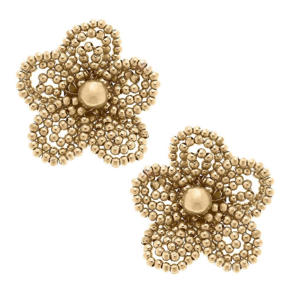 Womens Canvas Style - Jodi Beaded Floral Stud Earrings In Worn Gold/Nwot